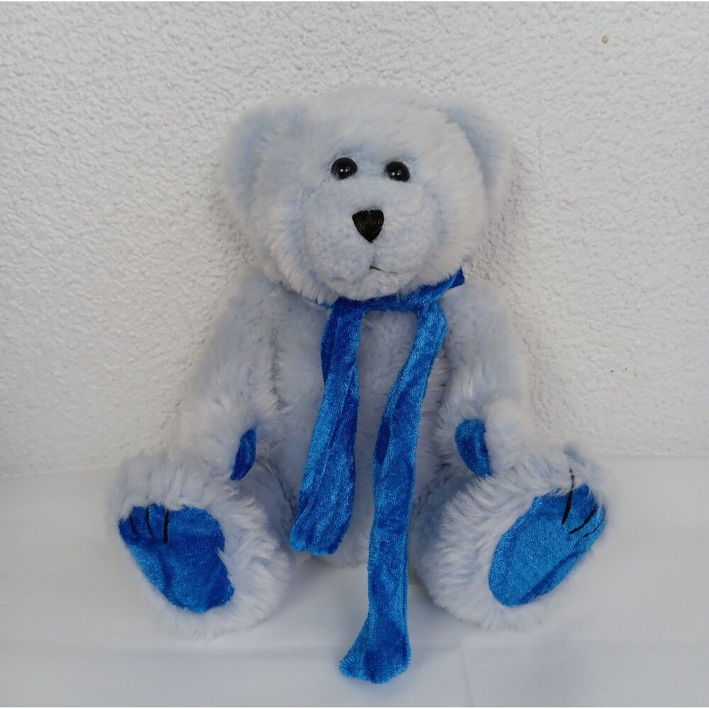 Diamond Plush Toys Baby Blue Teddy Bear Satin Paws Bow Sitting Stuffed Animal